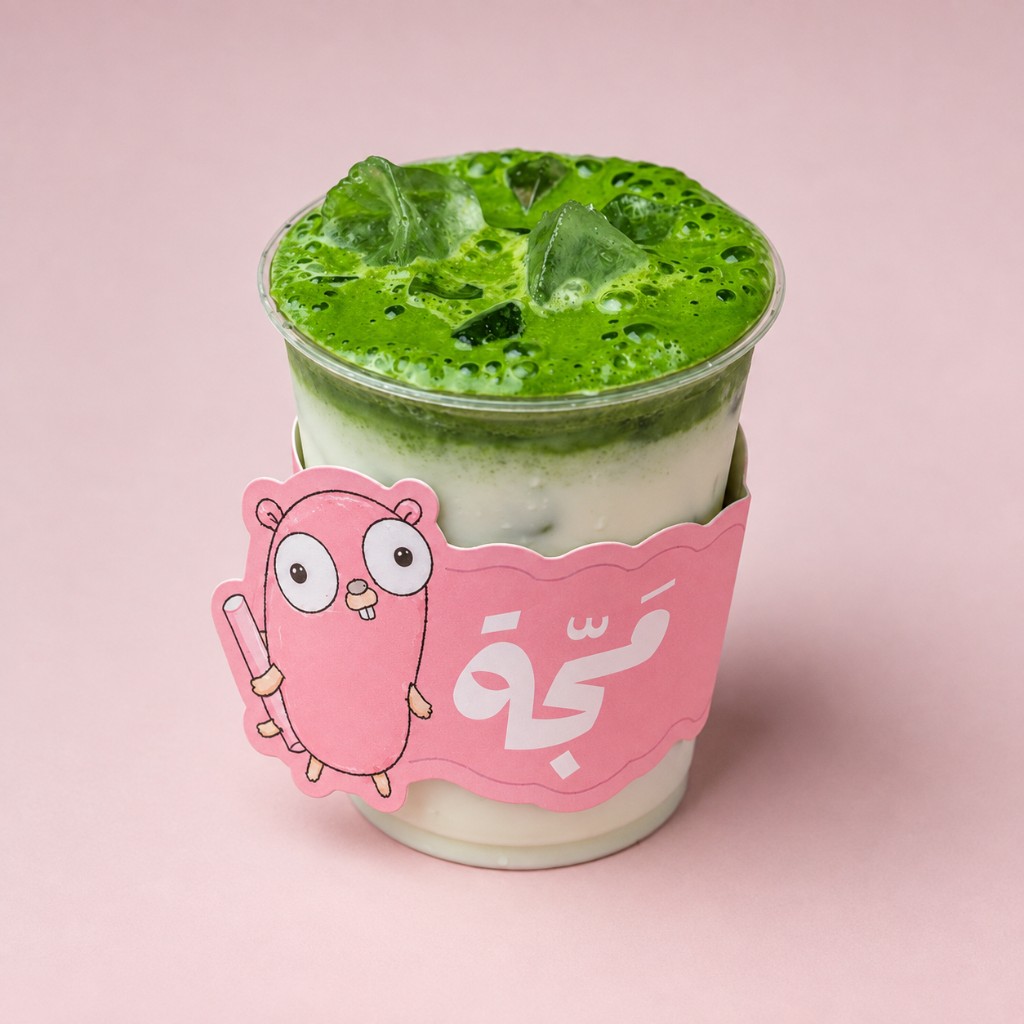 Iced matcha latte with layered milk and green foam
