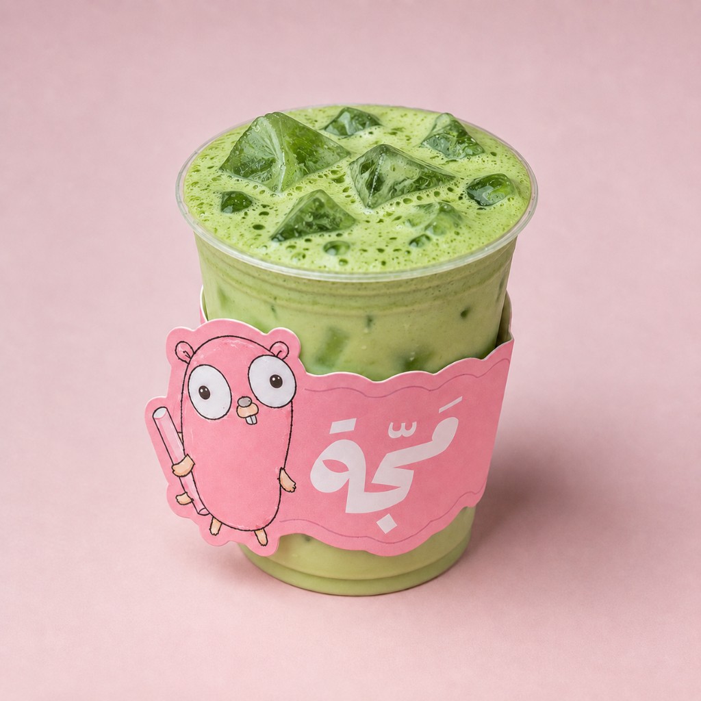 Shaken iced matcha in a pink MACHA cup